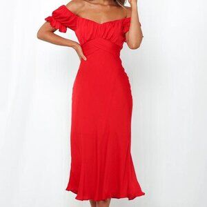 petal + pup Mickenna Red Tie Back Midi Dress
